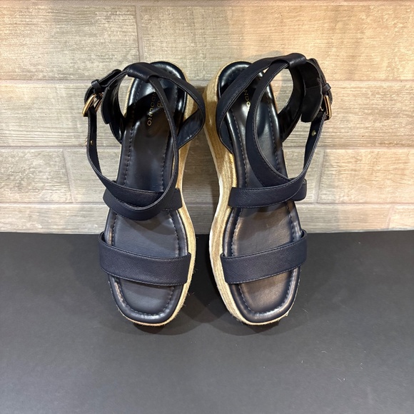 BANDOLINO Navy Logo Woven Padded Major Square Toe Wedge Heeled Sandal 9.5 M - Picture 9 of 11